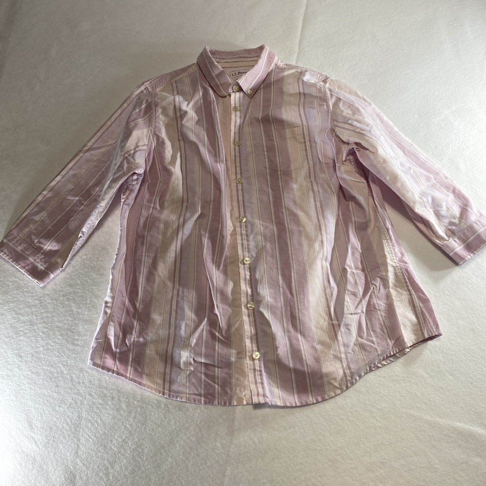 LL Bean Mens Long Sleeve Shirt Size L Regular Pink Striped Casual Cotton - Picture 2 of 14